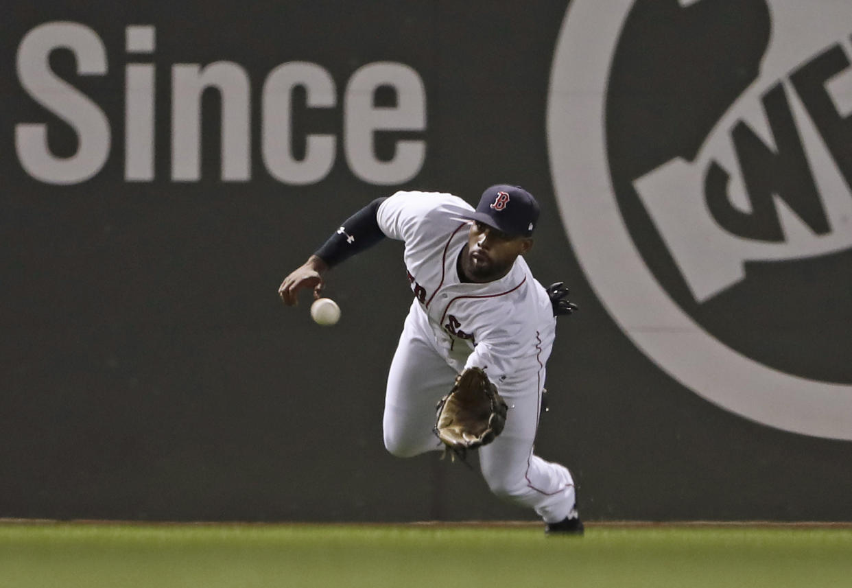 Boston Red Sox’s Jackie Bradley Jr. highlights this week’s look at fantasy pickups (AP Photo).