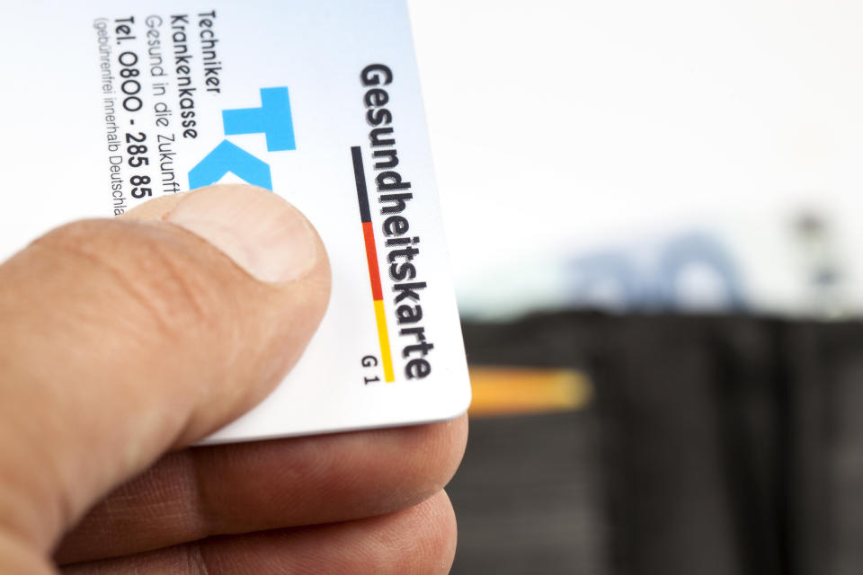 Wiesbaden, Germany - May 20, 2015: Close-up of a German Health Insurance Card. The pictured card is issued by Techniker Krankenkasse. Techniker Krankenkasse (TK) with app. 9.3 million insurants is one of the largest German National Health Insurance companies.