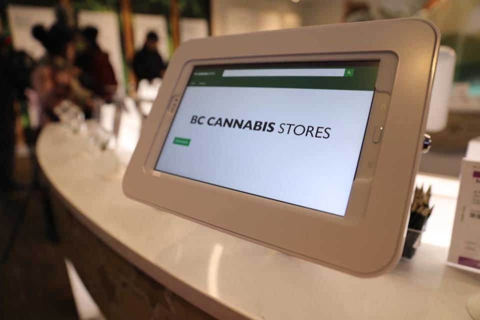 Interior of BC Cannabis Shop after legalization, products and menu on display.