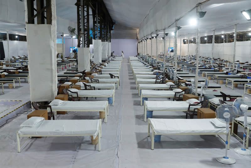 Beds are seen at a recently constructed quarantine facility for patients diagnosed with the coronavirus disease (COVID-19) in Mumbai