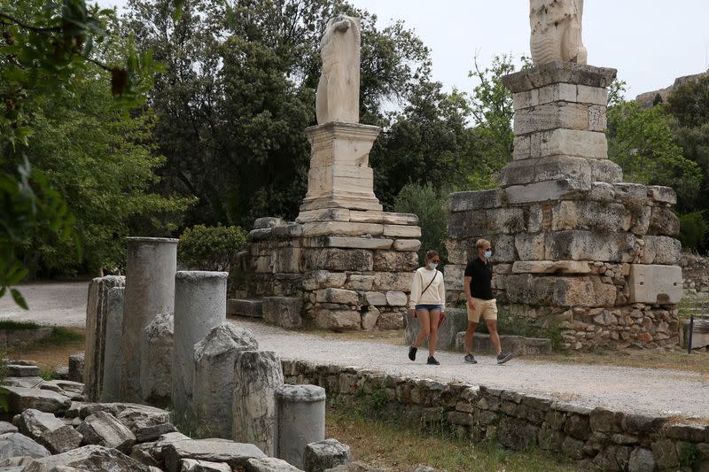 Tourists visit ancient Roman Agora in Athens