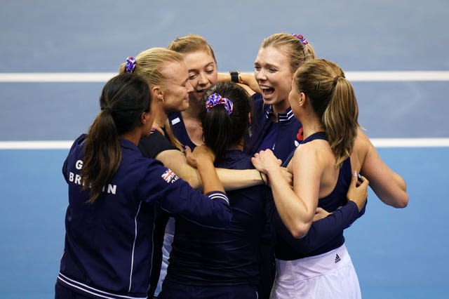 The British team celebrate victory over Spain in November 