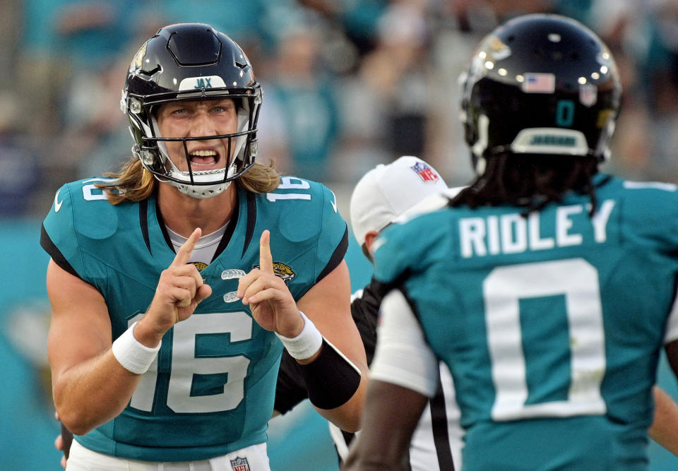 Trevor Lawrence (16), Calvin Ridley and the Jaguars appear to have one of the NFL's brightest futures. (Melina Myers-USA TODAY Sports)