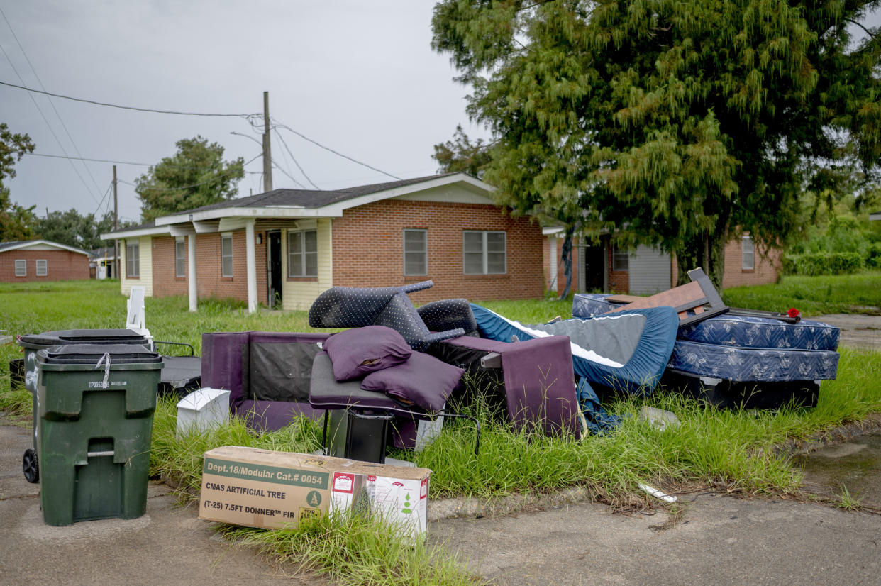 Damaged and abandoned government housing in Houma, La., on Aug. 24, 2022. (Emily Kask for NBC News)