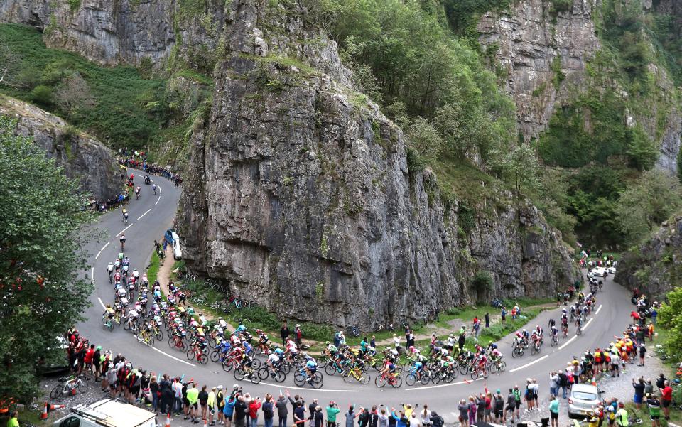 <p>The Tour of Britain peloton rides through Cheddar Gorge in Somerset. Although France’s Julian Alaphilippe won, the race was something of a lap of honour for Geraint Thomas, who won July’s Tour de France. Team Sky colleague Chris Froome, the six-time Grand Tour winner, also raced in the national tour, for the first time since 2009 (David Davies/PA). </p>