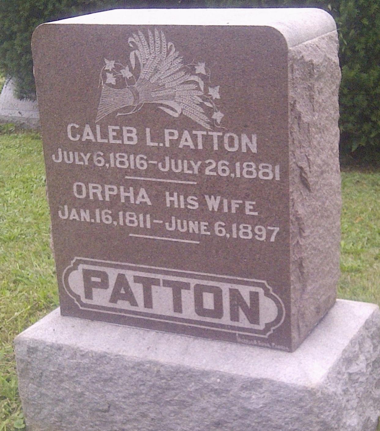 Gravestone for Caleb Patton, founder of Fairbury, in Graceland Cemetery.