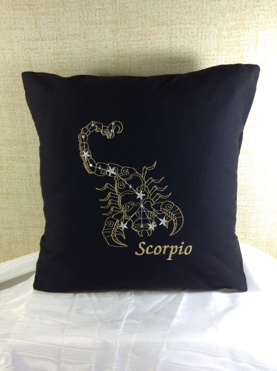 Tip to try for Scorpio: Unwind on a supercute embroidered pillow