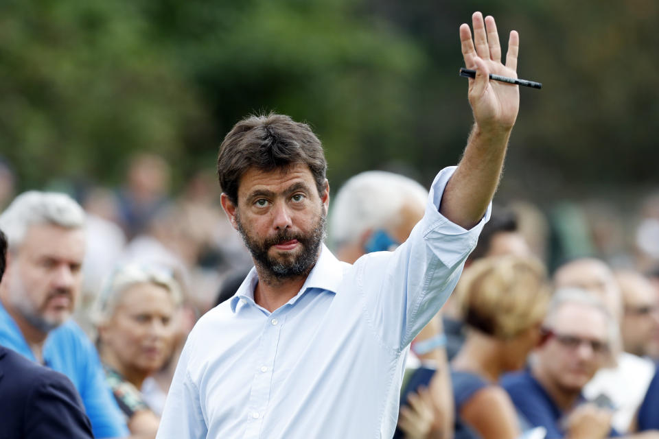 FILE - In this Sunday, Aug. 12, 2018 file photo, Juventus' president Andrea Agnelli arrives at Villar Perosa, northern Italy. The head of the European Club Association says the existing Champions League format should be overhauled to introduce promotion and relegation. ECA chairman Andrea Agnelli, who runs Juventus, wrote in a letter on Thursday, April 25, 2019 to the organization's 232 clubs that "European matches with higher sporting quality and a more competitive environment at all levels" are desired. (AP Photo/Antonio Calanni, file)