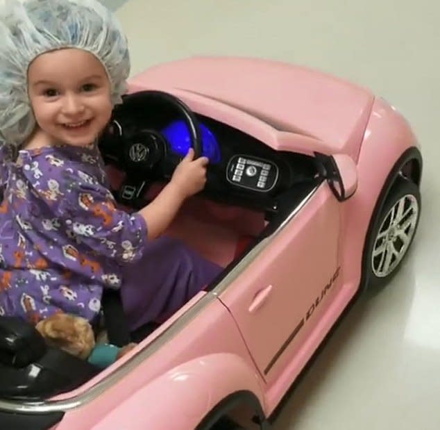 One of the young patients in the car before surgery (Facebook)