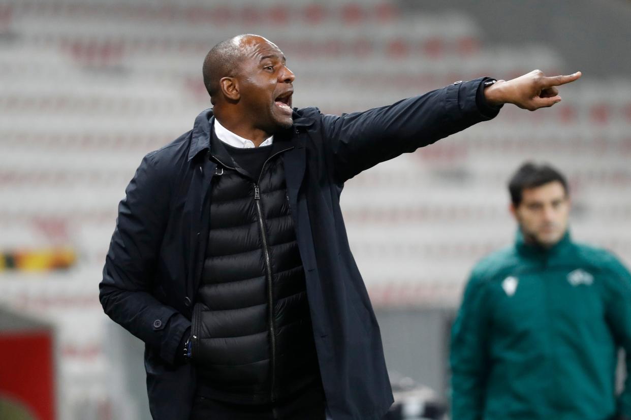 <p>Sacked: Patrick Vieira during last night’s defeat to Bayer Leverkusen</p> (REUTERS)