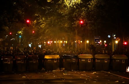 Separatists protest after a verdict in a trial over a banned Catalonia's independence referendum in Barcelona