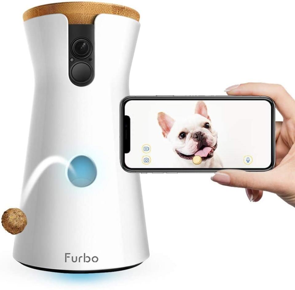<p>The <span>Furbo Dog Camera</span> ($169) is a fun, useful gadget for dog parents. It's an HD WiFi-enabled surveillance camera that tosses treats on command. The camera has a 160-degree wide-angle view and also works at night. It is compatible with Alexa and has a barking sensor that alerts them when their pup barks.</p>