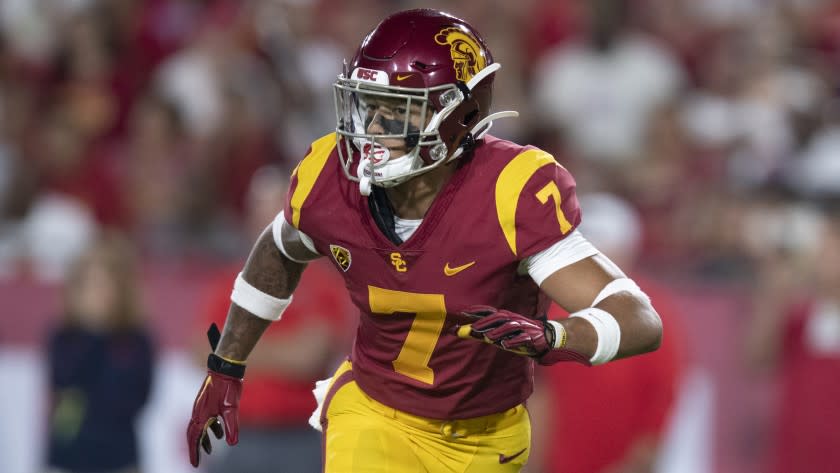 Southern California cornerback Chase Williams in an NCAA football game against Fresno State Saturday, Sept. 31, 2019, in Los Angeles. (AP Photo/Kyusung Gong)
