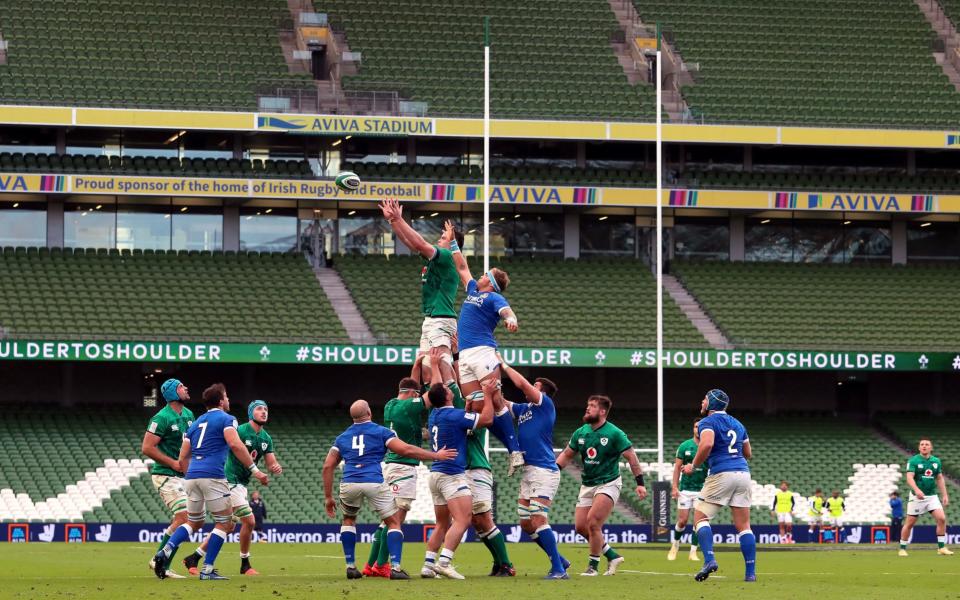 Ireland and Italy played out their Six Nations return in front of empty stands - PA