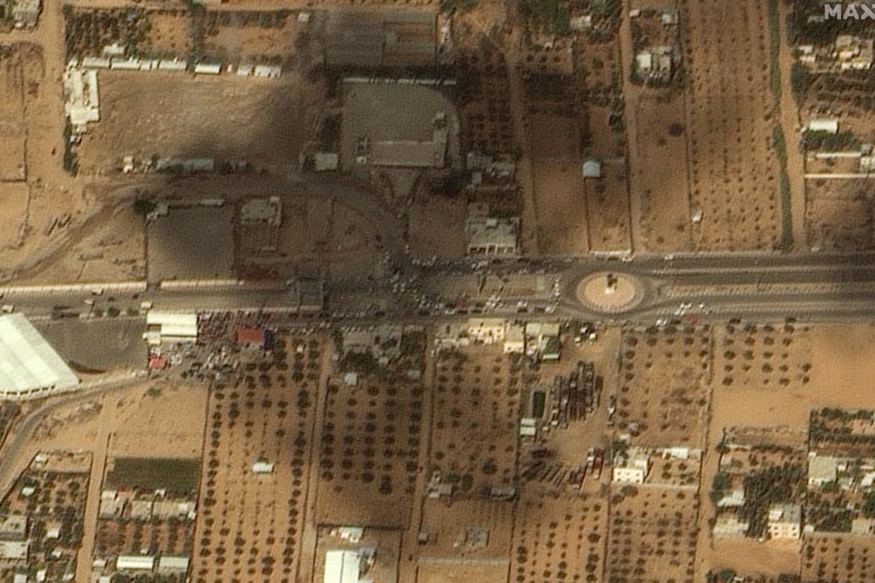 Satellite images show the Rafah border crossing on Monday (Satellite image ©2023 Maxar Technologies)