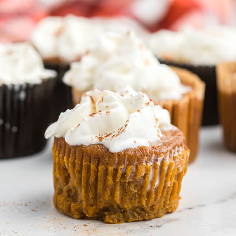 <p>Desserts on a Dime</p><p> Enjoy all the flavor of pumpkin pie in bite-size cupcakes. </p><p><strong>Get the recipe:</strong> <a href="https://dessertsonadime.com/pumpkin-pie-cupcake-recipe/" rel="nofollow noopener" target="_blank" data-ylk="slk:Pumpkin Pie Cupcake Recipe;elm:context_link;itc:0;sec:content-canvas" class="link rapid-noclick-resp"><strong>Pumpkin Pie Cupcake Recipe</strong></a></p><p><strong>Related: </strong><a href="https://parade.com/844602/felicialim/21-terrific-thanksgiving-side-dishes-you-must-make/" rel="nofollow noopener" target="_blank" data-ylk="slk:21 Terrific Thanksgiving Side Dishes You Must Make;elm:context_link;itc:0;sec:content-canvas" class="link rapid-noclick-resp"><strong>21 Terrific Thanksgiving Side Dishes You Must Make</strong></a></p>