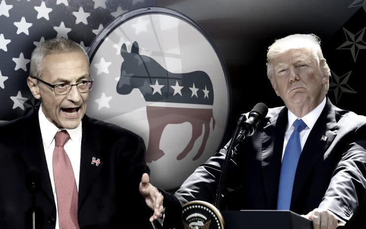 John Podesta, Donald Trump. (Yahoo News photo Illustration; photos: AP)