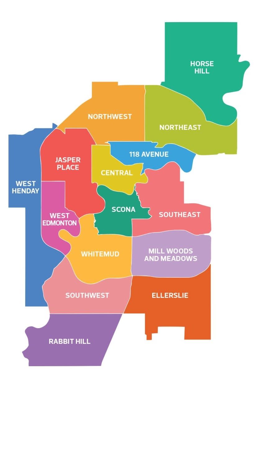 The city will plan for future development in 15 different "districts" across Edmonton as the population grows.