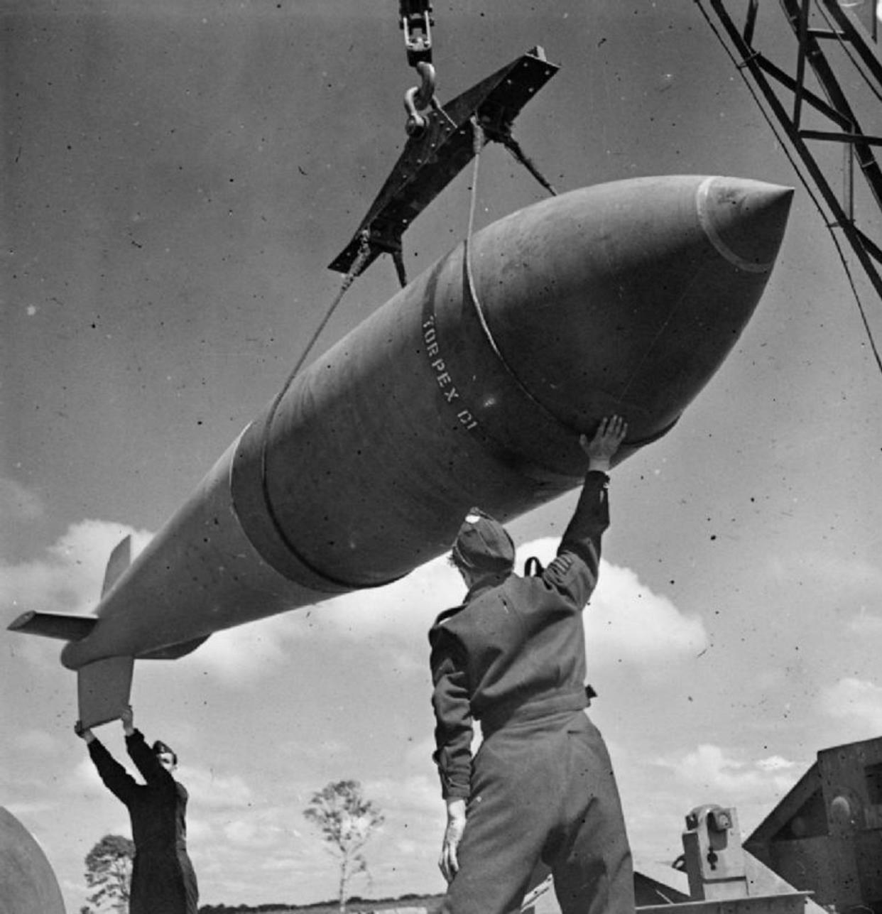 A 12,000-lb deep-penetration bomb (Bomber Command codeword 'Tallboy')