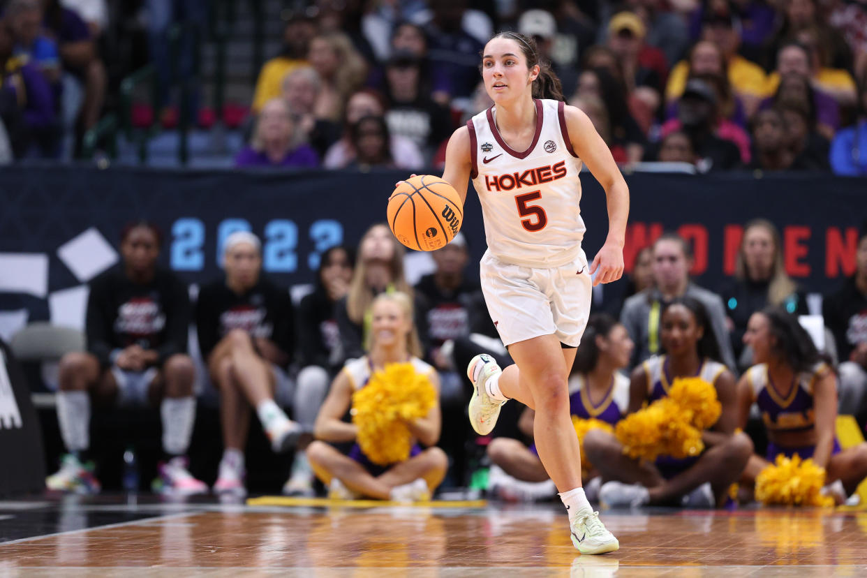 Virginia Tech point guard Georgia Amoore set a Virginia Tech record with 118 made 3-pointers, a mark that was second nationally last season. (Photo by Maddie Meyer/Getty Images)