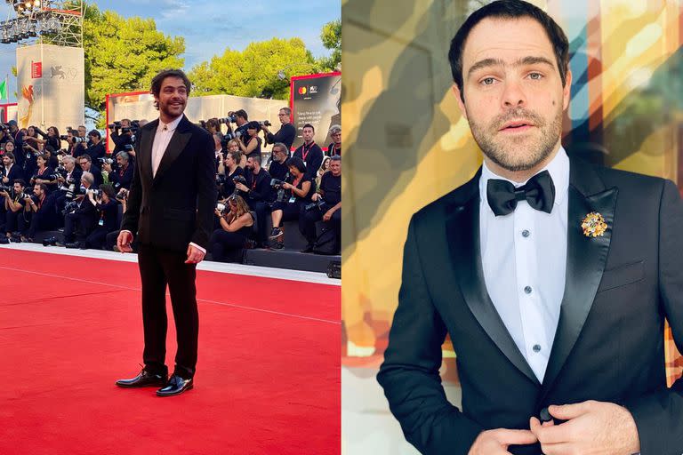 Los looks, con prendedores, de Peter Lanzani en el Festival de Venecia y los Premios Oscar