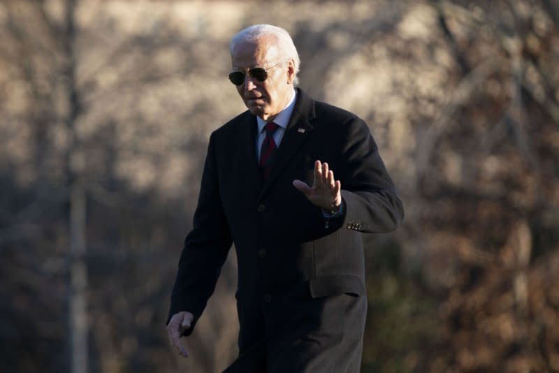 President Joe Biden exits Marine One on the South Lawn of the White House in Washington, D.C., on Monday following a trip to Philadelphia, where he announced millions in funding for local fire departments and presided over the reopening of local fire companies. Photo by Bonnie Cash/UPI