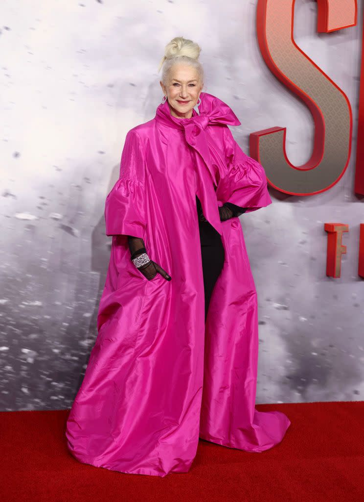 helen mirren pink cloak