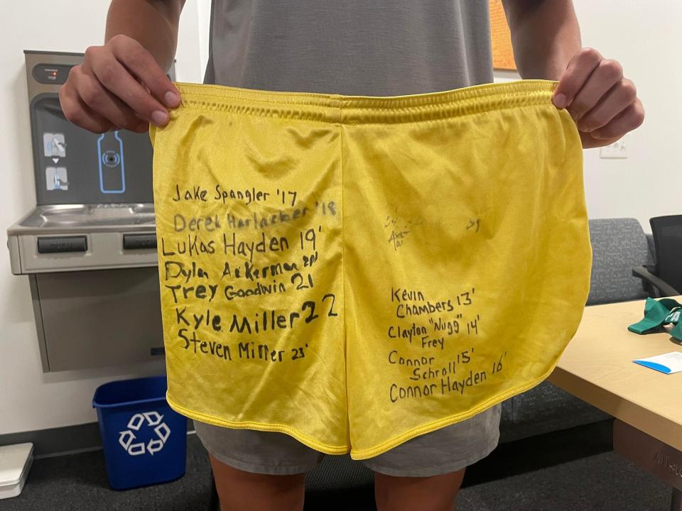 The "Golden Shorts" of West York cross country. Since the late 90s, the shorts have been passed to a senior boy, who has to wear them on the first day of practice.