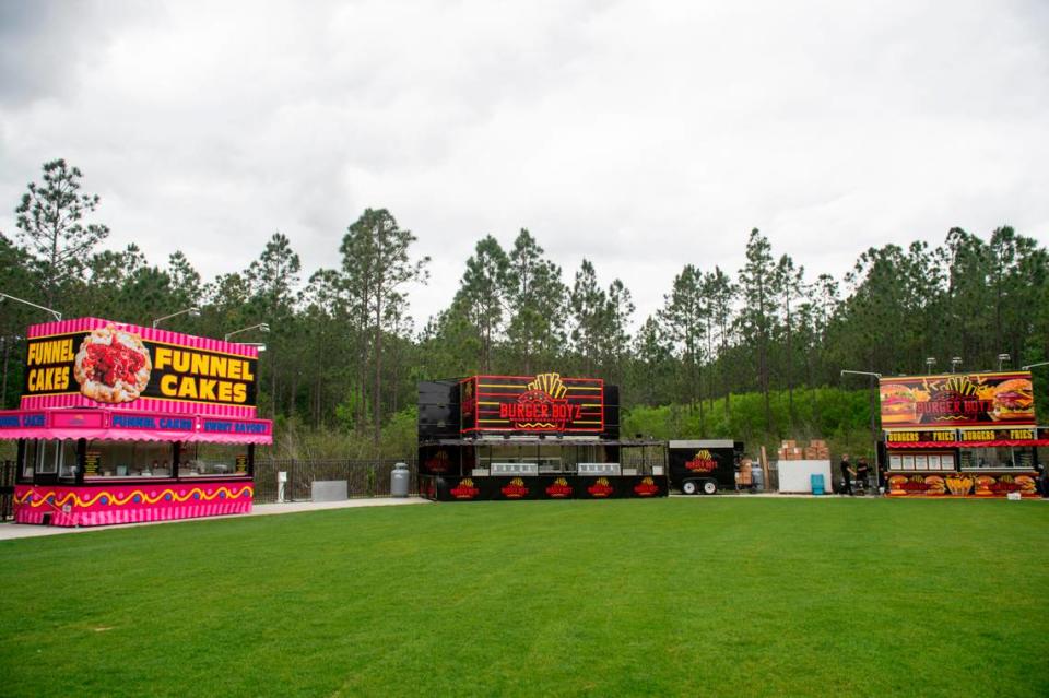 Funnel cakes and Burger Boyz, two of the food vendors at The Sound Amphitheater in Gautier, on Thursday, April 11, 2024. The new venue will host its first concert, KC and The Sunshine Band, on Friday, April 12.