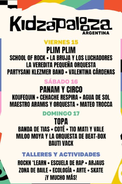 Grilla del Kidzapalooza de Argentina 2024