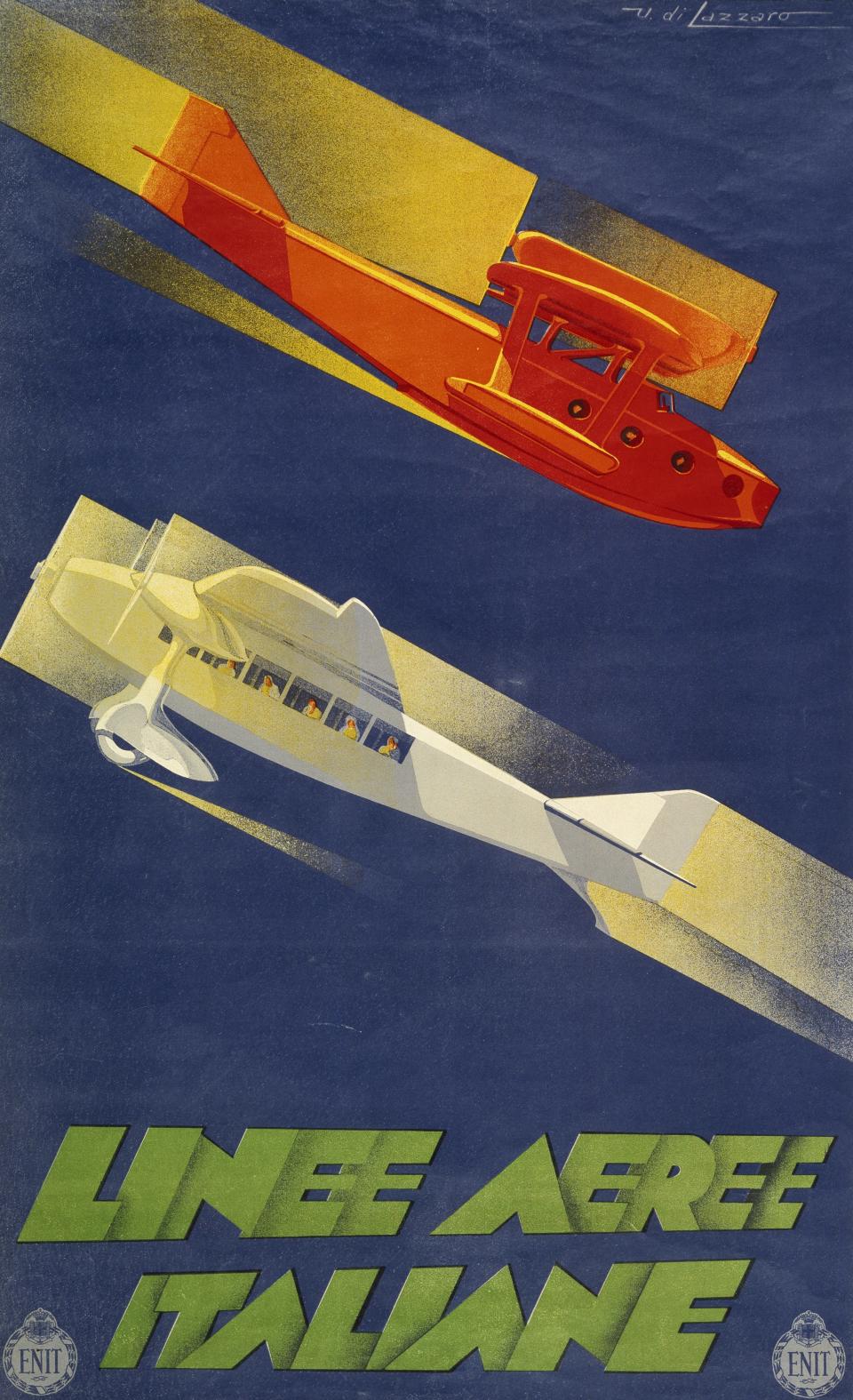 ITALY - CIRCA 2003: Italian airline, ca 1936, poster by Umberto di Lazzaro, Italy, 20th century. (Photo by DeAgostini/Getty Images)