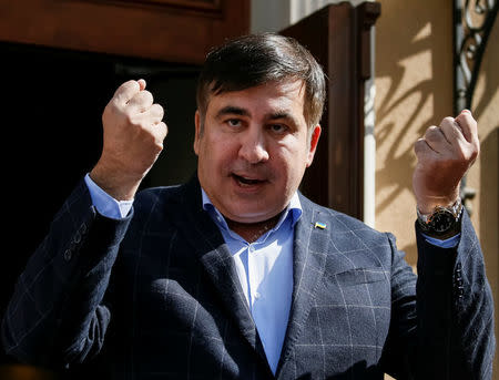 Former Georgian President Mikheil Saakashvili speaks during a press conference in Lviv, Ukraine September 11, 2017. REUTERS/Gleb Garanich