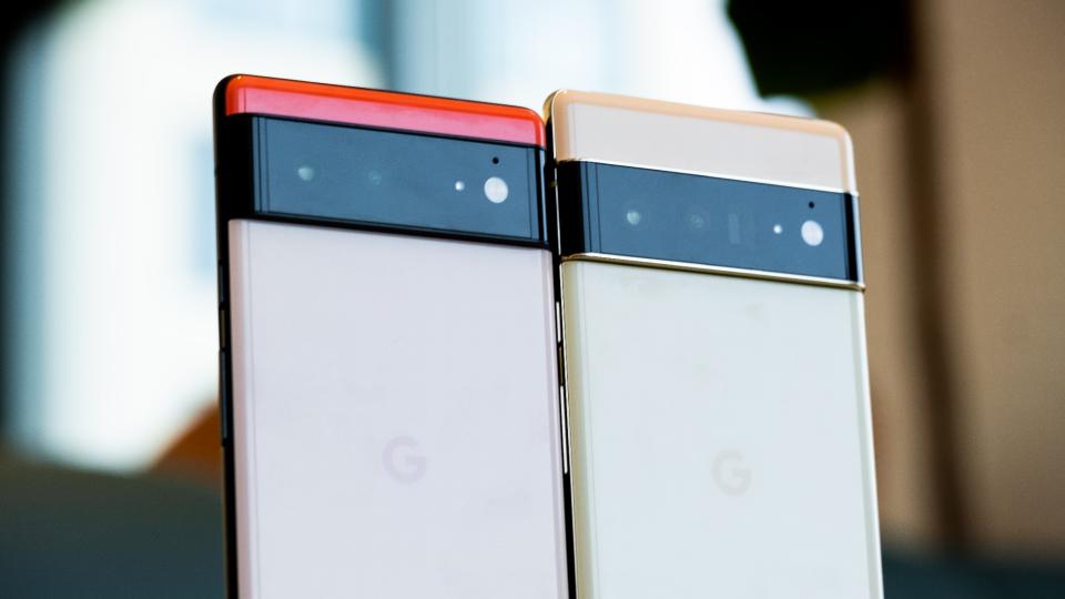 A focus shot of the Pixel 6 and 6 Pro's camera bars.
