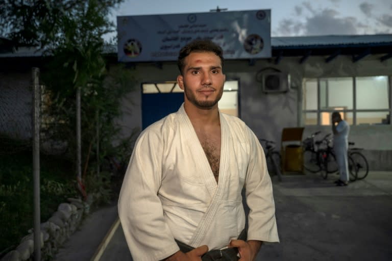 Mohammad Samim Faizad prepares for a judo training session at the Afghanistan Judo Federation in Kabul (Wakil KOHSAR)