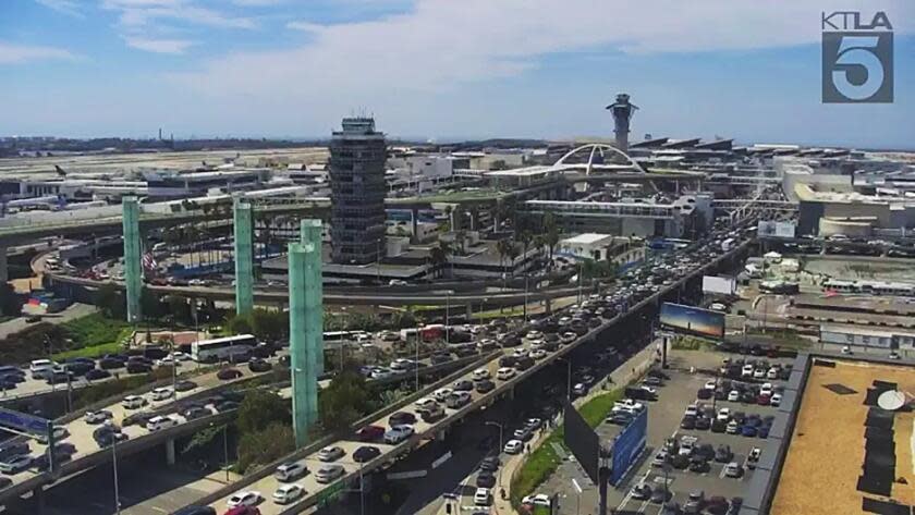 Construction delays led to heavy congestion at Los Angeles International Airport on Sunday.