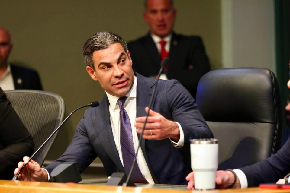 Miami Mayor Francis Suarez appears at the budget meeting and gives his remarks during a special commission meeting regarding the City’s budget at Miami City Hall on Monday, December 11, 2023.