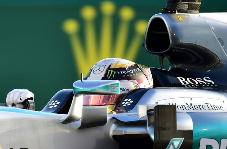 Lewis Hamilton, pictured here during the Abu Dhabi Formula One Grand Prix race on November 29, 2015, had to settle for a distant second place in a race dominated by teammate Nico Rosberg from pole position