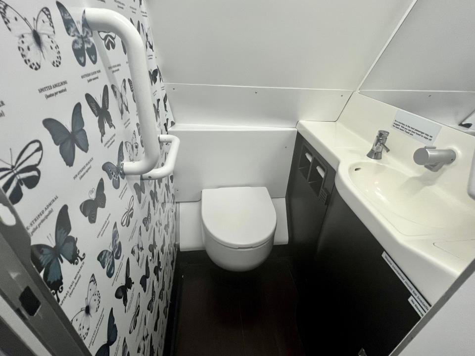 The lavatory on the A320 mock cabin — Air New Zealand's Academy of Learning in Auckland.