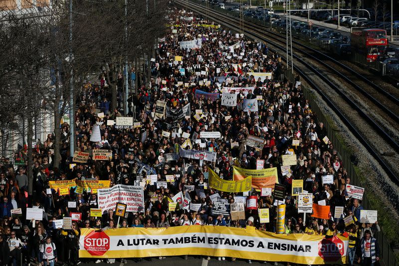 School workers demonstrate for better salaries and working conditions in Lisbon