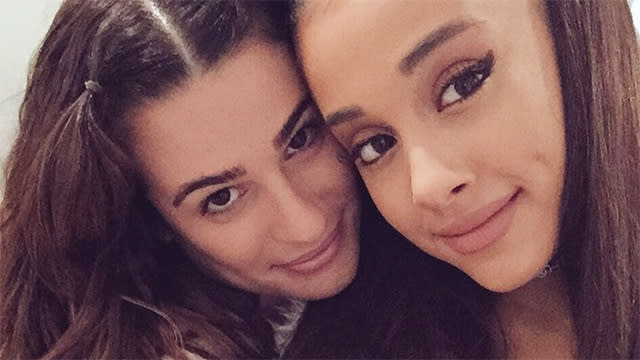 From the looks of it, everyone's having a great time on the set of <em>Scream Queens</em>! Ariana Grande and Lea Michele are two of the stars of Ryan Murphy's upcoming horror/comedy series. This week, both ladies posted behind-the-scenes action. <strong> WATCH: Lea Michele Teases Her <em>Scream Queens</em> Role: 'You Won't See Rachel Berry!'</strong> Both of them are known for their exceptional voices, so it's not surprising they had a little jam session. Ariana Grande posted a video to Instagram that showed the two of them singing Spice Girls -- using the Helium Video Booth app to distort their faces and make it sound like they'd been inhaling balloon gas first. "We're giving u vocals aaaand face," she captioned it, then added "(shoutout to homeeeeh at the end lookin over the shoulder)." Lea Michele posted a somewhat more subdued photo of the two of them hanging out. "So much love for this lady," she wrote. Grande posted another photo of some backstage action: Her (faux!) fur costume. "#screamqueens wardrobe is beyond," she captioned the selfie, adding #notFurBtw. "Shoutout to Lou Eyrich (the costume designer) who is the sweetest, coolest woman i've ever met." <em> Scream Queens</em> is set to premiere this fall on Fox. Emma Roberts and Abigail Breslin will also star. Watch Lea Michele dish on her <em>Scream Queens</em> role to <em>ET</em>: