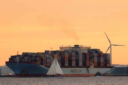 The Maersk ship Adrian Maersk is seen as it departs from New York Harbor in New York City, U.S., June 27, 2017. REUTERS/Brendan McDermid