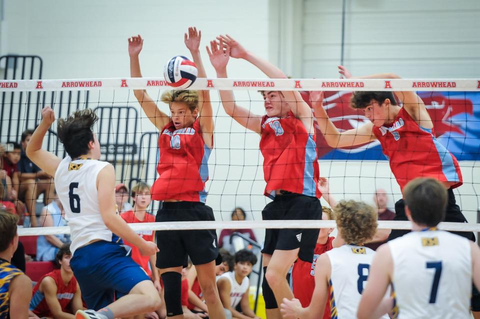 Arrowhead's boys volleyball team, shown during a match last season, fell to Middleton in the WIAA state final Saturday at the Resch Center.
