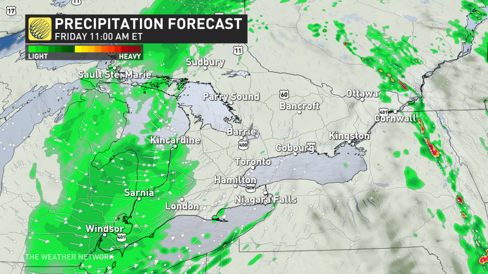 Friday morning 11 a.m. Ontario precipitation April 10