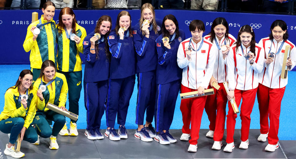 The Australian women's 4x100m medley relay team at the Paris Olympics.