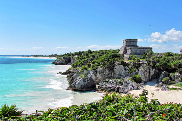 Caribbean beach at one of the biggest tourist attraction in Tulum.