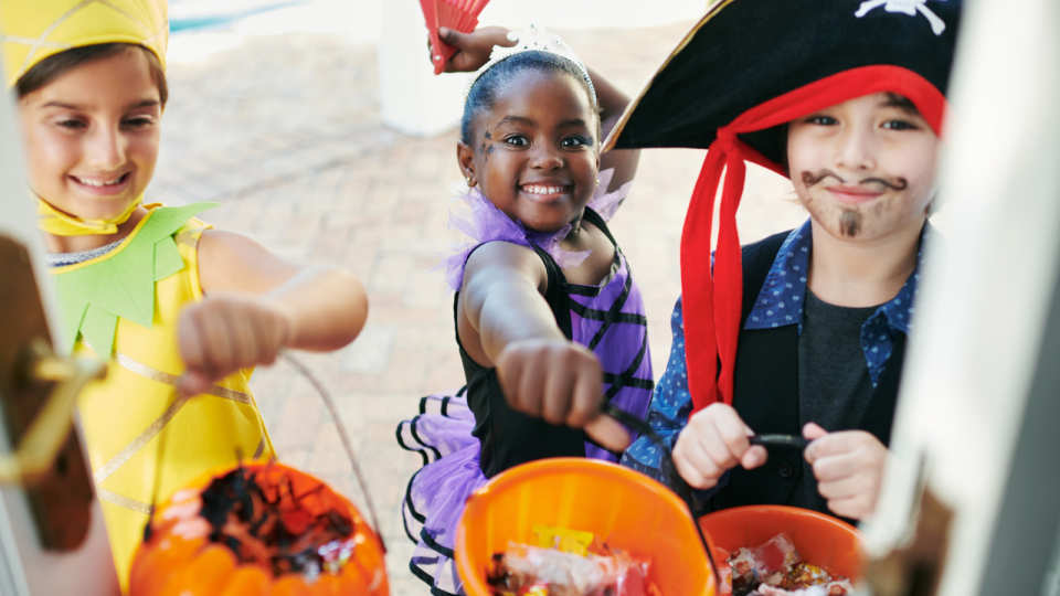 Trick-or-treaters who technically should be wearing costume masks, but we'll allow it because we're forgiving.