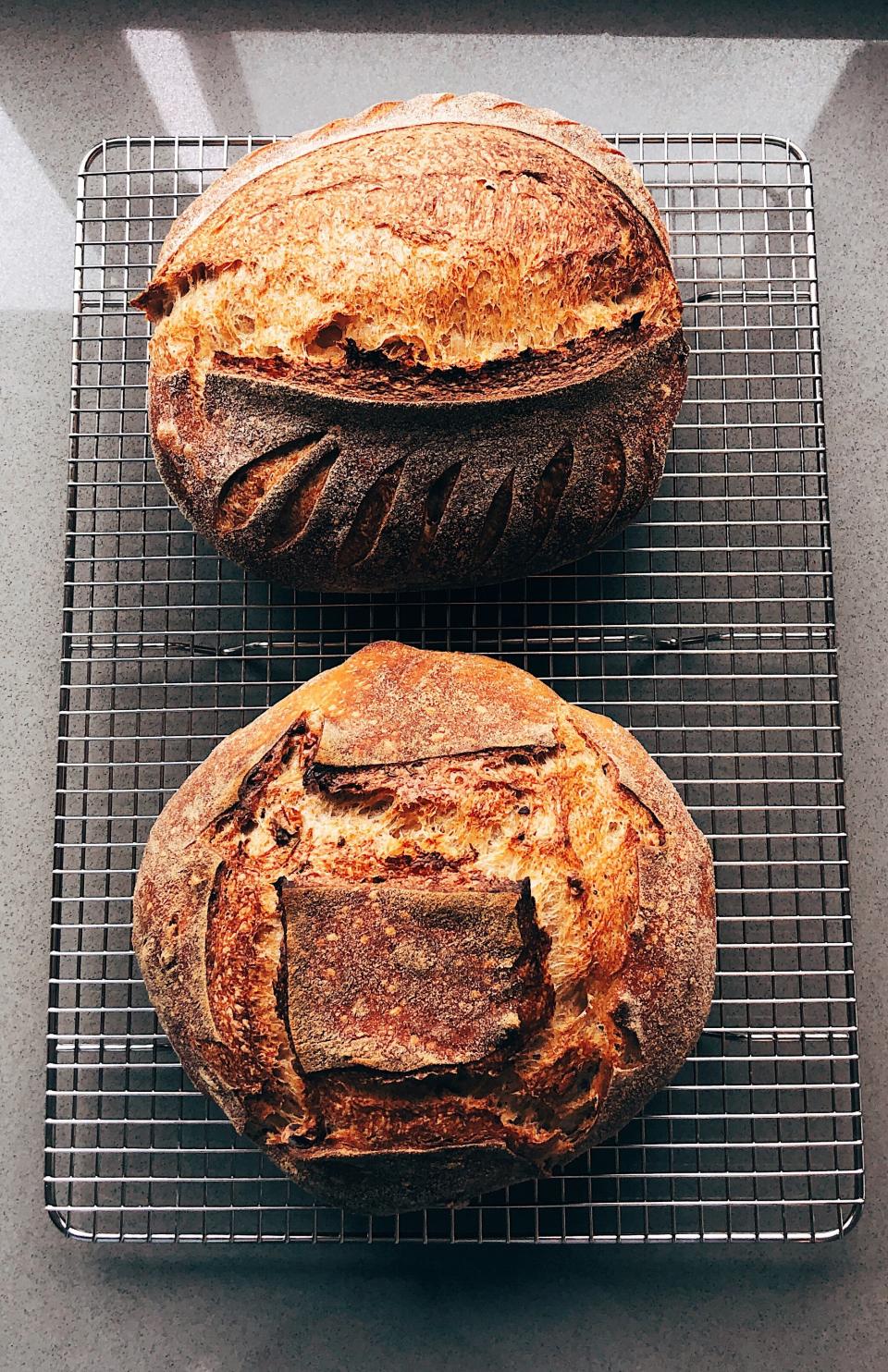 Two finished loaves of beautiful sourdough bread. (Photo: Ilana Freddye)