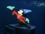 Welchen Gegenstand stibitzt Micky Maus im Film "Fantasia", um Zauberkräfte zu erlangen? a) Den Hut des Zauberers b) Den Besen des Zauberers c) Das Zauberbuch (Bild: Disney)