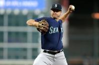 Aug 11, 2018; Houston, TX, USA; Seattle Mariners relief pitcher Wade LeBlanc (49) delivers a pitch against the Houston Astros during the first inning at Minute Maid Park. Mandatory Credit: Erik Williams-USA TODAY Sports