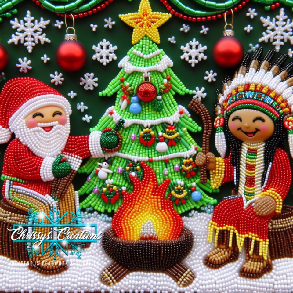 <p><em>AI computer generated Native Christmas art by Chrissy Rhoads (Lumbee). To view more photos of bead art and Native craft supplies visit www.chrissyscreation.com (<span class="credit">Photo/Courtesy of Chrissy Rhoads)</span></em></p> <p>All throughout Indian Country, Native people have gathered in churches, missions, and temples to celebrate the birth of Jesus Christ by singing carols and hymns in their Native languages. In some churches, the story of Jesus’ birth is recited in Native languages. Various Native churches also host Nativity plays using Native settings and actors to re-enact the birth of Jesus Christ. Among Catholics, Christmas Eve Mass traditionally begins in Indian communities at midnight and extends into the early hours of Christmas Day. In tipis, hogans, and houses, Native American Church members also hold Christmas services, ceremonies that begin on Christmas Eve and go on all night until Christmas morning.</p> <div><a href="https://nativenewsonline.net/subscribe-to-native-news-today" rel="nofollow noopener" target="_blank" data-ylk="slk:Never miss Indian Country’s biggest stories and breaking news. Click here to sign up to get our reporting sent straight to your inbox every weekday morning.;elm:context_link;itc:0;sec:content-canvas" class="link ">Never miss Indian Country’s biggest stories and breaking news. Click here to sign up to get our reporting sent straight to your inbox every weekday morning.</a></div> <h2>Native Christmas Music</h2> <p>Music played an important part in converting Native people, establishing their practice of worship, and teaching them how to celebrate the Christmas season. Perhaps the earliest North American Christmas carol was written in the Wyandot language of the Huron-Wendat people. “Jesous Ahatonhia” (“Jesus, He is born”)—popularly known as Noël huron or the Huron Carol—is said by oral tradition to have been written in 1643 by the Jesuit priest Jean de Brébeuf.</p> <p>In contemporary times, traditional powwow singing groups have rearranged Christmas songs to appeal to Native audiences. A humorous example is Warscout’s “<a href="https://www.youtube.com/watch?v=bJFJlO4z-0g" rel="nofollow noopener" target="_blank" data-ylk="slk:NDN 12 Days of Christmas;elm:context_link;itc:0;sec:content-canvas" class="link ">NDN 12 Days of Christmas</a>,” from their album <em>Red Christmas</em>. Native solo artists also perform Christmas classics in Native languages. Rhonda Head (Cree), for example, has recorded “<a href="https://www.youtube.com/watch?v=aBPcs-je38I" rel="nofollow noopener" target="_blank" data-ylk="slk:Oh Holy Night;elm:context_link;itc:0;sec:content-canvas" class="link ">Oh Holy Night</a>,” and Jana Mashpee (Lumbee and Tuscarora) has recorded “<a href="https://www.youtube.com/watch?v=iu2HI7v0n3Y" rel="nofollow noopener" target="_blank" data-ylk="slk:Winter Wonderland;elm:context_link;itc:0;sec:content-canvas" class="link ">Winter Wonderland</a>” in Ojibwe.</p> <figure><figcaption><em>The National Museum of the American Indian hosts their annual Native Art Market in Washington D.C. and New York City each December. At the museum on the National Mall, approximately 30 Native artisans from throughout the Western Hemisphere participated in this year’s event. (Photo/National Museum of the American Indian)</em></figcaption></figure> <h2>Artistic Traditions</h2> <p>For Native artisans, this is traditionally the busy season as they prepare special Christmas gift items. Artists and craftspeople across the country create beadwork, woodwork, jewelry, clothing, basketry, pottery, sculpture, paintings, leatherwork, and feather work for special Christmas sales and art markets that are open to the public. For 18 years, the National Museum of the American Indian has held its Native Art Market in New York and Washington a few weeks before Christmas. In addition, Native Christmas items can now be purchased directly from Native artisans online.</p> <p>Native communities host traditional tribal dances, round dances, and powwows on Christmas Eve and Christmas Day. Among the Pueblo Indians of the Southwest special dances take place, such as buffalo, eagle, antelope, turtle, and harvest dances. The Eight Northern Pueblos of New Mexico perform <a href="http://www.nmarts.org/matachines/Matachines_Essays.pdf" rel="nofollow noopener" target="_blank" data-ylk="slk:Los Matachines;elm:context_link;itc:0;sec:content-canvas" class="link "><em>Los Matachines</em></a>—a special dance-drama mixing North African Moorish, Spanish, and Pueblo cultures—which <a href="https://www.youtube.com/watch?v=cdKOV9M1_Dg" rel="nofollow noopener" target="_blank" data-ylk="slk:takes place;elm:context_link;itc:0;sec:content-canvas" class="link ">takes place</a> on Christmas Eve, along with a pine-torch procession.</p> <figure><figcaption><em>United Methodist Bishop David Wilson (Choctaw) Left, and members of the Oklahoma Indian Methodist Church prepare to deliver donated toys to the Standing Rock Indian Reservation in Little Eagle, SD. (<span class="credit">Photo/Courtesy of David Wilson)</span></em></figcaption></figure> <h2>What's on the Christmas dinner menu?</h2> <p>In the same way, traditional Native foods are prepared for this special occasion. Salmon, walleye, shellfish, moose, venison, elk, mutton, geese, duck, rabbit, wild rice, collards, squash, pine nuts, corn soup, red and green chile stews, bread pudding, pueblo bread, piki bread, bannock (fry bread), tortillas, berries, roots, and Native teas are just a few of the things that come to mind. Individual tribes and Indian organizations sponsor Christmas dinners for their elders and communities prior to Christmas. Tribal service groups, churches and warrior societies visit retirement homes, children’s homes, and shelters to provide meals and gifts for their tribal members.<br><br>Many tribes begin their Christmas meal by putting out a feast plate or spirit dish for loved ones who have passed. As a special Christmas day of feasting, a prayer is rendered, and food offerings are placed outside of the home on a plate or in the sacred fire for relatives who are no longer with us. It is a sign of respect to allow your remembrances—those who have passed—to eat first. Many are experiencing their first Christmas without a loved one.</p> <h2>What's on the Christmas dinner menu?</h2> <p>In the same way, traditional Native foods are prepared for this special occasion. Salmon, walleye, shellfish, moose, venison, elk, mutton, geese, duck, rabbit, wild rice, collards, squash, pine nuts, corn soup, red and green chile stews, bread pudding, pueblo bread, piki bread, bannock (fry bread), tortillas, berries, roots, and Native teas are just a few of the things that come to mind. Individual tribes and Indian organizations sponsor Christmas dinners for their elders and communities prior to Christmas. Tribal service groups, churches and warrior societies visit retirement homes, children’s homes, and shelters to provide meals and gifts for their tribal members.<br><br>Many tribes begin their Christmas meal by putting out a feast plate or spirit dish for loved ones who have passed. As a special Christmas day of feasting, a prayer is rendered, and food offerings are placed outside of the home on a plate or in the sacred fire for relatives who are no longer with us. It is a sign of respect to allow your remembrances—those who have passed—to eat first. Many are experiencing their first Christmas without a loved one.</p> <figure><figcaption><em>William Lowe, Speaker Muscogee (Creek) National Council, in his Christmas attire, as he prepares to visit students at Eufaula Dormitory, a U.S. Department of Interior-Bureau of Indian Education funded peripheral dormitory operated by the Muscogee (Creek) Nation, located in Eufaula, OK. (<span class="credit">Photo/Courtesy of William Lowe)</span></em></figcaption></figure> <h2>How Natives are celebrating Christmas across Indian Country</h2> <p>According to the Urban Indian Health Institute, nearly seven out of every ten American Indians and Alaska Natives—approximately 71%—live in or near cities, and that number is growing. During the Christmas holidays, many urban Natives travel back to their families, reservations, and communities to reconnect and reaffirm tribal bonds. They open presents and have big family meals like other American Christians. Alternatively, some Natives do not celebrate Christmas but use this seasonal opportunity to celebrate the Winter Solstice through ceremonies and prayer.</p> <p>This year we asked our Native friends “How are you going to spend Christmas?” Here are some of their answers preceded by the locations they were submitted from:</p> <p><strong>Chicago, Illinois</strong> “I'm Catholic and Native. I'm a pre-k teacher for the Chicago Arch Diocese. Not a whole lot of us, but here I am. I'm spending the holidays with my husband and two daughters. My best friend will be flying in from the Fort Berthold Reservation in New Town, ND to spend the holidays with us."</p> <p><strong>Taos Pueblo, New Mexico</strong> “Look up - Xmas procession and bonfires at Taos Pueblo. Literally thousands attend the event every year.”</p> <figure><figcaption> <p><em>Rapid City, South Dakota – "Coach Janice Dillon (Sicangu Lakota) and her students at the kickoff of winter break for most of our Native area schools. We all gather at Lakota Nation Invitational to celebrate, and then go into family wintertime with Christmas/New Year’s. Basketball, handgames, wrestling, chess, language all take place at this huge event. All local, state and some neighboring state tribal teams participate. CONGRATULATIONS to all the students @ Wakanyeja Tokeyahci!!" (<span class="credit">Photo/Courtesy of Madonna Sitting Bear)</span></em></p> <p><strong>Prospect, North Carolina </strong>“I’m going to reminisce on the past Christmas Holidays with family and neighbors; think about the love and laughter; and preparation of foods that bring on the aroma that flowing through the air. I'm going to look at my decorative pine tree that came out of a box and elate in all the handmade ornaments. I'll look at the little cornhusk people, and handmade drums, painted snow people, and Seminole tiny pillows. I'll look around and dream of the day that each quilted and knitted stocking and even the energizer bunny stocking will have a secret surprise in each of them. Then after sipping on coffee or tea I will dress and possibly drive an older cousin to be with her sister, although that request has yet to be made. It’s hard to predict what the day will be or what I will do on the Classic Christmas Holiday. I have no attachments and there is just no telling how or what the spirit will create for the day. But, know this, I will be smiling!”</p> <p><strong>Rock Island, Illinois </strong>“Working! I opt to work since I don't have children at home, and there are young nurses who have children who should be with their families.”</p> <p><strong>San Antonio, Texas</strong> “Gonna spend half the day with the in-laws and the other half with my kinfolk. Kinfolk surely some keen folks opening their home to me. I refer to them as Shádí (older sister) dóó Shínaaí (older brother) because that’s the bond that was created after meeting them & after gifting Shádí with a song.”</p> <figure><figcaption><em>Carnegie, Oklahoma - "Our Yeahquo Family Christmas is celebrated every Christmas Eve night. We gather every year since before I was born at our family home on south-40 in rural Carnegie, Ok! We have church, sing praise, sing Kiowa songs and even hold a puppet show! I’m thankful for these traditions my grandparents Maurice and Mary Yeahquo started for us!" (<span class="credit">Photo/Courtesy of Stephanie Taylor)</span></em></figcaption></figure> <p><strong>Edmonton, Alberta, Canada</strong> “Winter Solstice is the 22, and I will probably cook and pray. Then nikawi/mom is in an Elder’s lodge, we go and spend time with her……four generations, mom, daughter, granddaughter, great grandson.”</p> <p><strong>Omaha Reservation, Nebraska</strong> “Spending it with family in Bartlesville, Oklahoma traveling down from the UMÓⁿHOⁿ (Omaha) Reservation in Nebraska.” Report this ad</p> <div class="articleLeft"> <p><strong>Wilmington, Delaware</strong> “Fellowship with family. It’s the first year without mom, so we will use the time to remember her.”</p> <strong>Santa Fe, New Mexico</strong> “My son and I are going north, back to our Treaty 7 reserve in Canada, to dance in our society dances! We will visit and eat bag lunches! Hopefully Xavier will make the elders happy to see him dance in his back yard! Maybe he might get captured in Crazy Dog but he’s already Baby Beaver Bundle Baby!” <figure><figcaption> <p><em>Shinnecock Nation, New York – "This is my family's Christmas photo from last year, 2022. It was exciting to celebrate Benjamin Robin Ballard’s first Christmas and we sang songs in Algonquian to him while unwrapping presents, playing with his baby toys from Santa, and rocking him to sleep. My mom, Denise Silva-Dennis, collects a lot of ornaments (Baby Ben loved the shiny ones) and makes them herself as the workshop coordinator at Ma's House BIPOC Art Studio and recently lead a class to paint glossy wampum shell ornaments. Many of the ornaments, whether they are beaded, gourds, a God’s eye, an antique, a memento from a trip, or celebration of an achievement are gifts and have a special story we share as we find a free branch to hang them. Apparently, once when I was very young, I told my dad to take the tree back because it was too small (to hold all of mom’s ornaments) and he did! That’s the story we joke about every year as we gather to help my parents decorate their Christmas tree." (<span class="credit">Photo/Courtesy of Kelly Dennis)</span></em></p> </figcaption></figure> <section> <div class="author-text"> <p class="author-bio-text"><em>Dennis W. Zotigh (Kiowa/Ohkay Owingeh Pueblo/Isante Dakota Indian) is a member of the Kiowa Gourd Clan and San Juan Pueblo Winter Clan and a descendant of Sitting Bear and No Retreat, both principal war chiefs of the Kiowas. Dennis works as a writer and cultural specialist at the Smithsonian's National Museum of the American Indian in Washington, D.C.</em></p> </div> </section>  </div> <div class="articleRight"> <div class="ad-sidebar-wrapper"> <div class="ad-slot last"> <div>   </div> </div> </div> </div> </figcaption></figure>